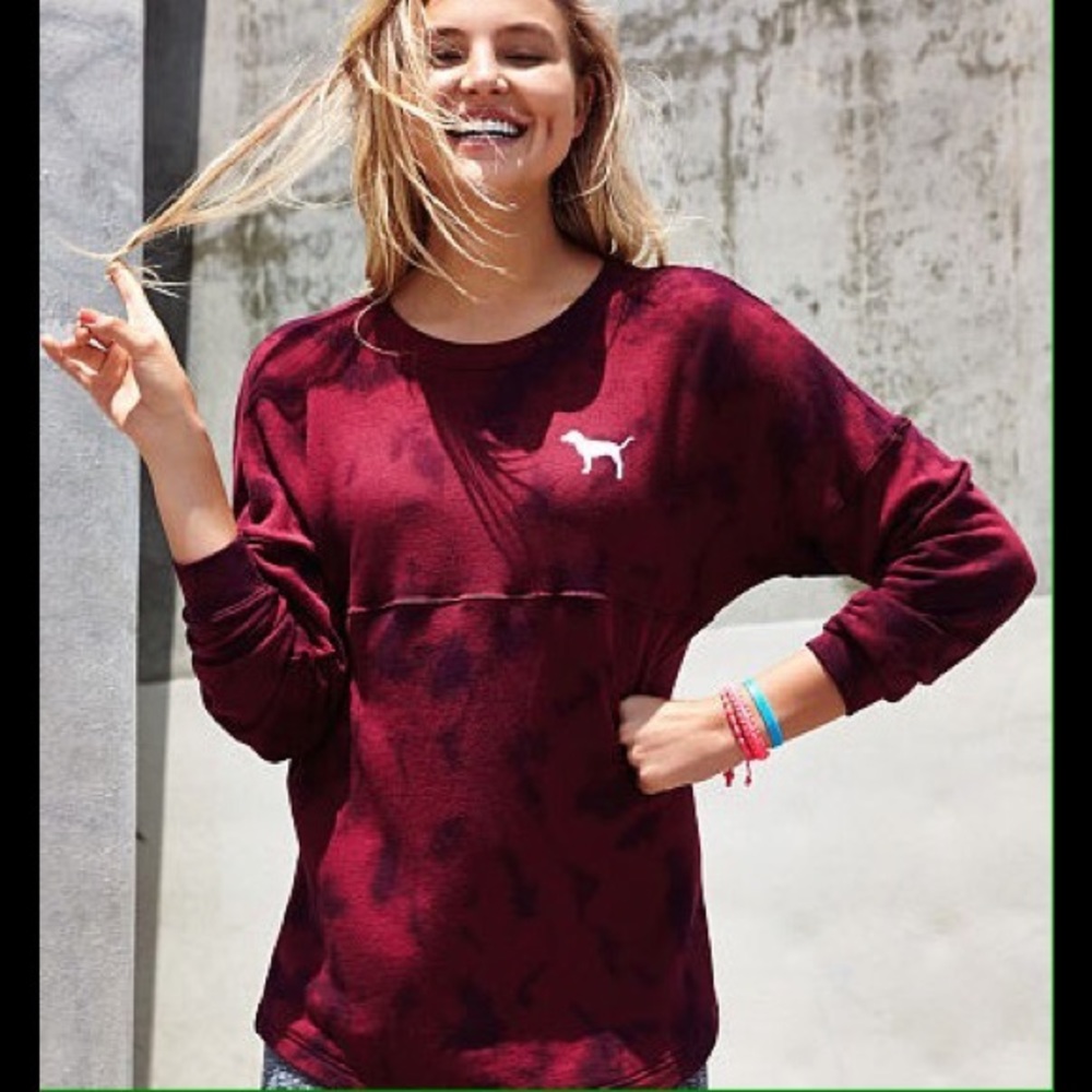 VS PINK Maroon TieDye Crewneck